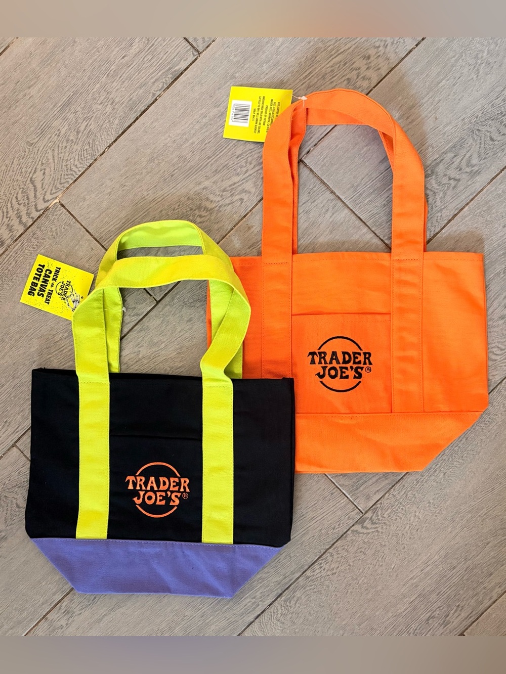 Trader Joe's Mini Canvas Halloween Tote Bags - Set of 2 - Orange + Black/multi